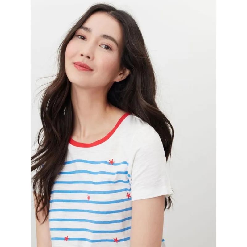 Joules Carley Print Classic Crew T-Shirt - Star Cream Stripe -2